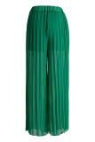 Grönt mode Casual Solid Vik Vanliga byxor med vida ben med hög midja