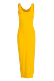 Vestido colete amarelo sexy casual sólido básico com decote em U