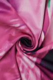 Roze sexy print uitgeholde patchwork frenulum spaghettibandjes rokjurken met één stap