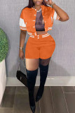 オレンジファッションカジュアルパッチワークベーシックOネック半袖ツーピース