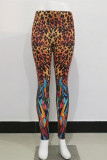 Calça com estampa de leopardo moda casual sportswear estampa básica skinny cintura alta lápis