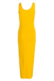 Желтое сексуальное повседневное однотонное базовое платье-жилет с U-образным вырезом