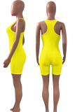 Желтый Повседневная спортивная одежда Однотонный лоскутный комбинезон с U-образным вырезом стандартного размера
