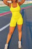 Macacão regular amarelo casual com decote em U de retalhos sólidos do Sportswear