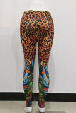 Pantaloni a vita alta attillati a vita alta con stampa leopardata di abbigliamento sportivo casual alla moda