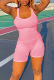 Rosa Freizeit-Sportbekleidung, einfarbig, Patchwork-Overall mit U-Ausschnitt