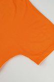 オレンジファッションカジュアルプリントベーシックVネック半袖ワンピースワンピース