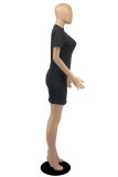 Черное модное сексуальное однотонное рваное платье с круглым вырезом и коротким рукавом