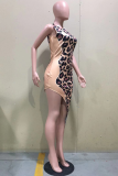 Luipaardprint Sexy luipaardpatchwork O-hals onregelmatige jurkjurken