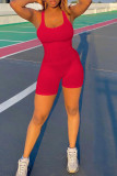 Мандариновый красный повседневная спортивная одежда Однотонные комбинезоны в стиле пэчворк с U-образным вырезом Обычные комбинезоны