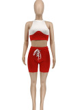 Red Street Solid Bandage Patchwork O Neck Sleeveless Two Pieces