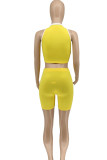 Yellow Street Solid Bandage Patchwork O Neck Sleeveless Two Pieces