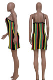 Green Sexy Striped Print Patchwork Swimwears Cover Up
