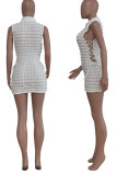 White Sexy Solid Bandage Hollowed Out Patchwork Half A Turtleneck Pencil Skirt Dresses