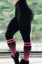 Черные и розовые модные повседневные спортивные штаны с принтом в обтяжку и высокой талией, карандаш с полным принтом