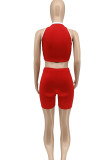 Red Street Solid Bandage Patchwork O Neck Sleeveless Two Pieces