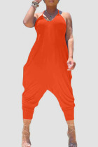 Oranje Casual Solid Patchwork Jumpsuits met O-hals