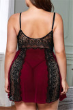 Purple Fashion Plus Size Patchwork See-through Backless V Neck Sling Nightdress