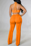 Dos piezas sin mangas con cuello halter asimétrico sin espalda con estampado sexy naranja