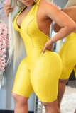 Yellow Sexy Solid Patchwork Backless Halter Regular Rompers