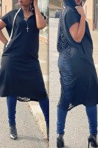 Schwarze, ausgehöhlte Patchwork-Kleider mit rückenfreiem Kapuzenkragen und Street-Print