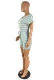 Green Fashion Casual Striped Print Basic O Neck Regular Rompers