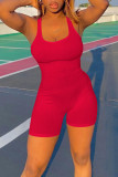 Мандариновый красный повседневная спортивная одежда Однотонные комбинезоны в стиле пэчворк с U-образным вырезом Обычные комбинезоны