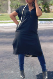Zwarte straatprint uitgeholde patchwork-jurken met rugloze kraag en capuchon