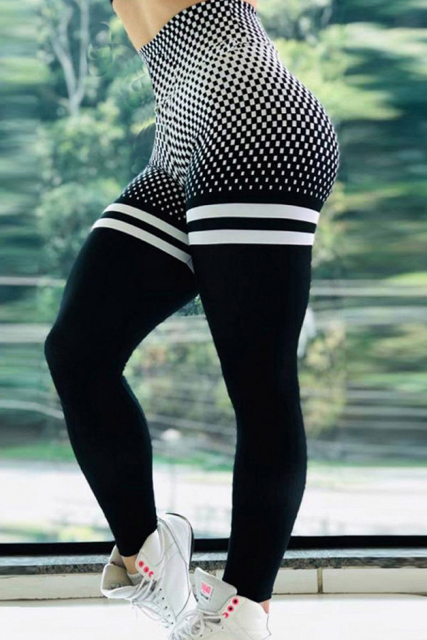 Pantaloni attillati a vita alta attillati con stampa di abbigliamento sportivo casual alla moda in bianco nero