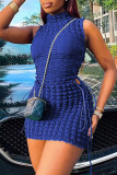 Синий сексуальный сплошной бинт выдалбливают пэчворк Половина водолазки юбка-карандаш платья