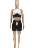 Black Street Solid Bandage Patchwork O Neck Sleeveless Two Pieces