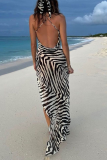Zebra Vacation Zebra Print Robes de sirène trompette à licou à ouverture haute