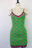 Green Sexy Print Patchwork Spaghetti Strap Pencil Skirt Dresses