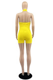 Yellow Fashion Sexy Solid Hollowed Out Backless Halter Skinny Romper