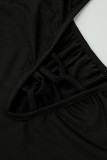 Zwarte sexy effen patchwork rugloze skinny skinny jumpsuits