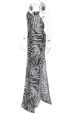 Zebra-Ferien-Zebra-Druck hoch öffnende Neckholder-Trompeten-Meerjungfrau-Kleider