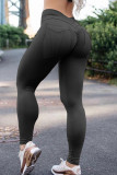 Schwarze, modische, lässige Sportkleidung, solide, schmale Patchwork-Bleistifthose mit hoher Taille