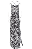 Zebra Vacation Zebra Print Robes de sirène trompette à licou à ouverture haute