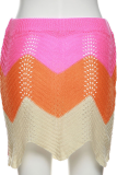 Roze mode patchwork uitgeholde skinny mid waist potlood volledige print bodems