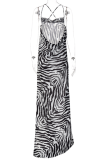 Zebra-Ferien-Zebra-Druck hoch öffnende Neckholder-Trompeten-Meerjungfrau-Kleider