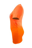 Orange Fashion Casual Plus Size Letter Print Basic V-Ausschnitt Kurzarmkleid
