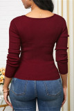Red Fashion Casual Solid Patchwork V Neck Tops