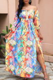 Kleur Casual elegante print Patchwork Off-shoulder Rechte jurken
