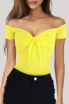 T-shirt con spalle scoperte senza schienale solido giallo moda casual