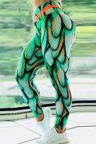 Groene Mode Casual Sportkleding Print Basic Skinny Potloodbroek Met Hoge Taille