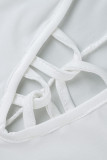 Weiße, sexy, solide Patchwork-Overalls mit rückenfreiem Neckholder