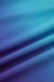 Синий Повседневный принт с постепенными изменениями Пэчворк О-образный вырез С короткими рукавами Из двух частей