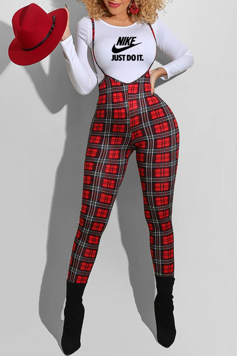 

Red Fashion Street Print Letter O Neck Long Sleeve Two Pieces