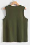 Army Green Fashion Casual Letter Print Basic O Neck Tops