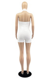 White Fashion Sexy Solid Hollowed Out Backless Halter Skinny Romper